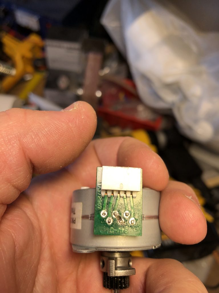 Modified motor connector PCB, showing track removed connecting centre taps