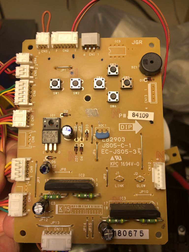 Top view of control PCB, showing all connector positions